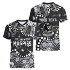 Personalized Collingwood Magpies Women V-Neck T-Shirt Aboriginal Pattern with Graffiti Style