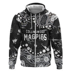 Personalized Collingwood Magpies Zip Hoodie Aboriginal Pattern with Graffiti Style