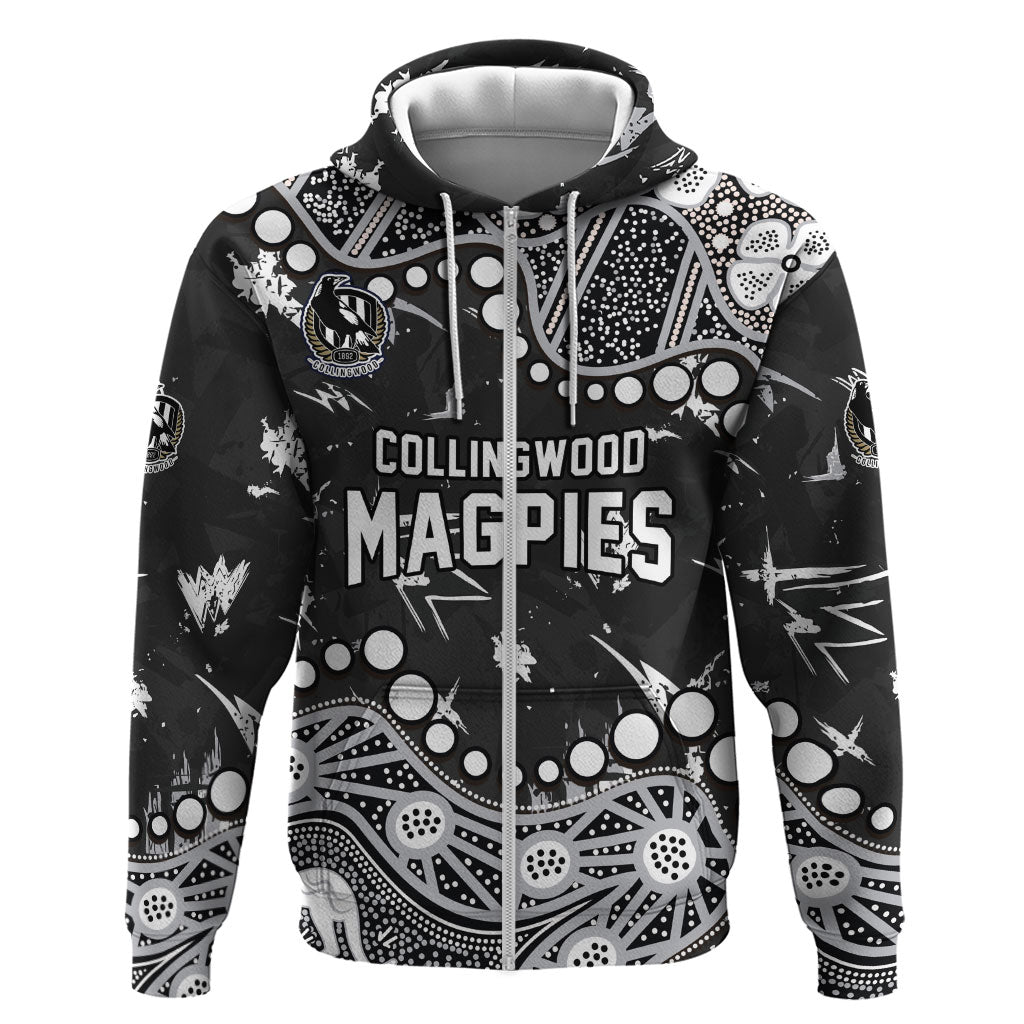 Personalized Collingwood Magpies Zip Hoodie Aboriginal Pattern with Graffiti Style