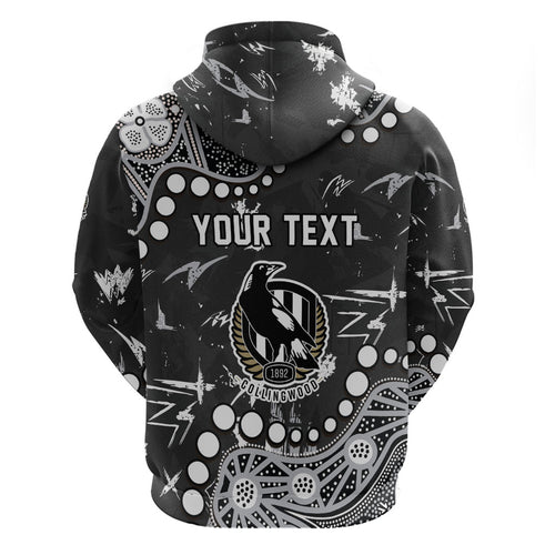 Personalized Collingwood Magpies Zip Hoodie Aboriginal Pattern with Graffiti Style