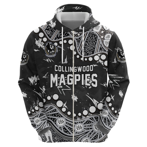 Personalized Collingwood Magpies Zip Hoodie Aboriginal Pattern with Graffiti Style