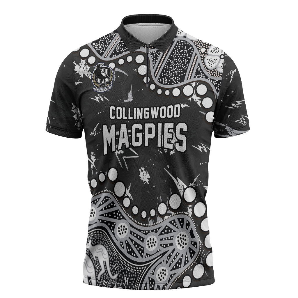 Personalized Collingwood Magpies Zipper Polo Shirt Aboriginal Pattern with Graffiti Style