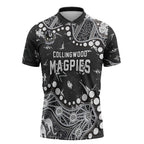 Personalized Collingwood Magpies Zipper Polo Shirt Aboriginal Pattern with Graffiti Style