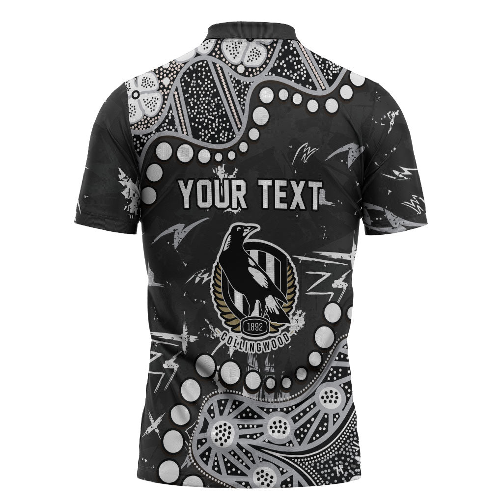 Personalized Collingwood Magpies Zipper Polo Shirt Aboriginal Pattern with Graffiti Style