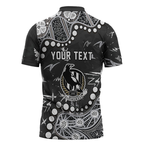 Personalized Collingwood Magpies Zipper Polo Shirt Aboriginal Pattern with Graffiti Style