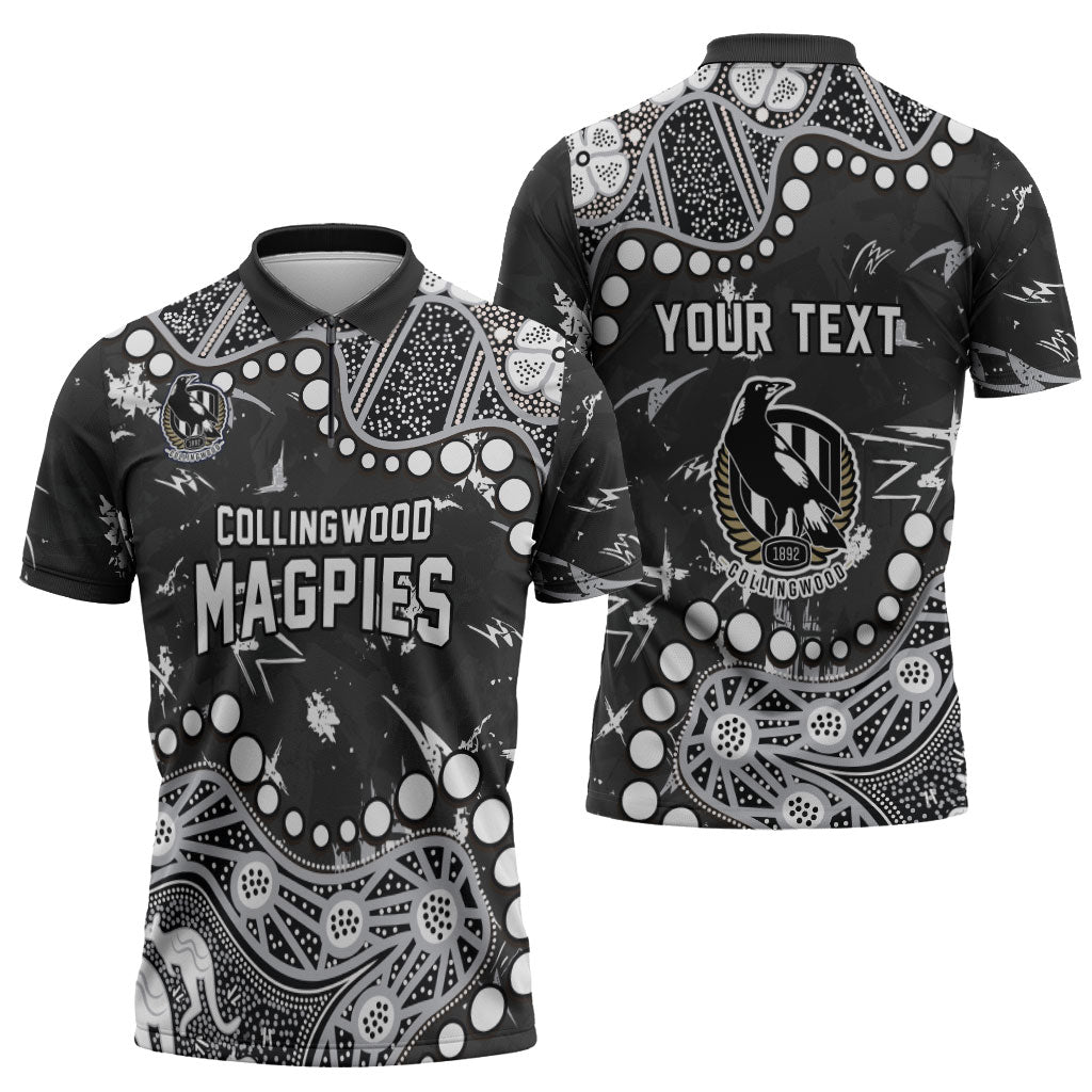 Personalized Collingwood Magpies Zipper Polo Shirt Aboriginal Pattern with Graffiti Style
