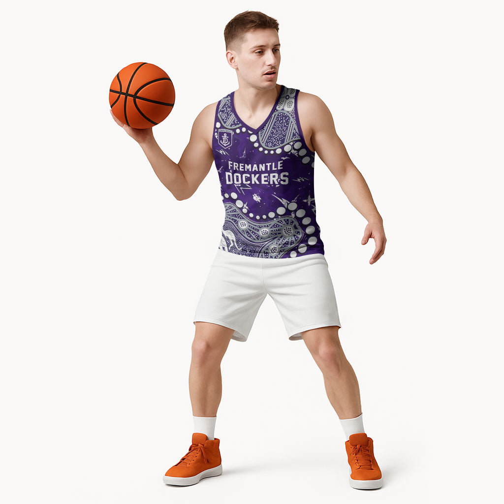 Personalized Fremantle Dockers Basketball Jersey Aboriginal Pattern with Graffiti Style