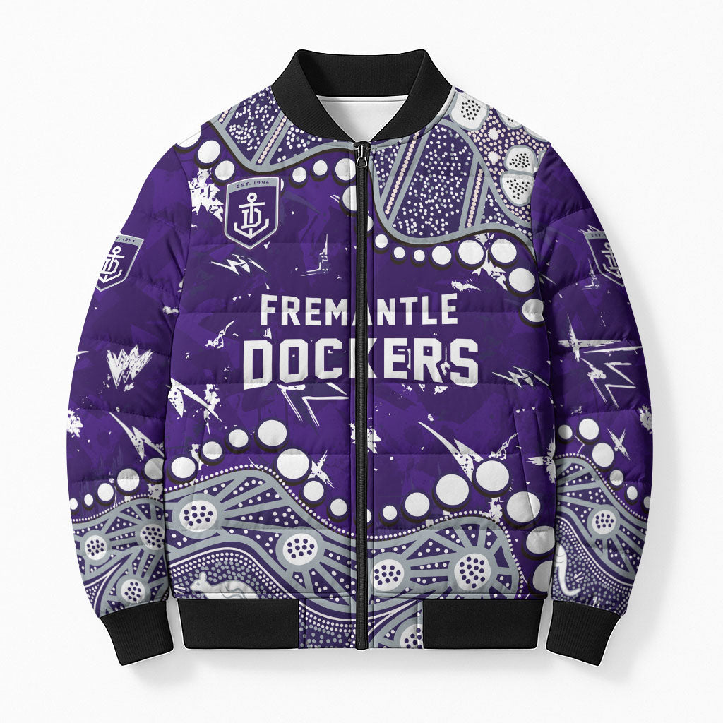 Personalized Fremantle Dockers Bomber Puffer Jacket Aboriginal Pattern with Graffiti Style