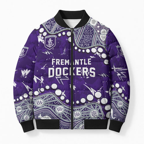 Personalized Fremantle Dockers Bomber Puffer Jacket Aboriginal Pattern with Graffiti Style