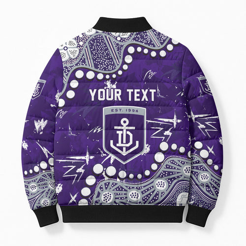 Personalized Fremantle Dockers Bomber Puffer Jacket Aboriginal Pattern with Graffiti Style