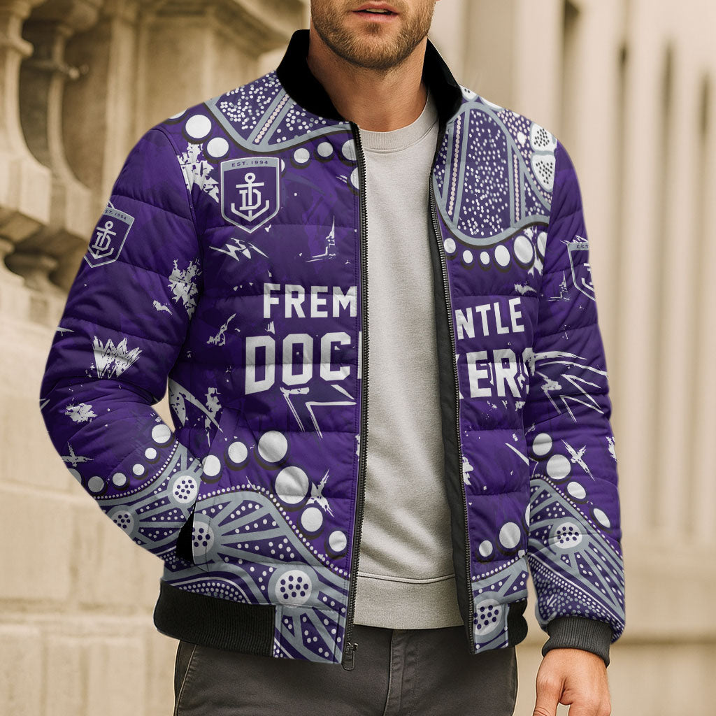 Personalized Fremantle Dockers Bomber Puffer Jacket Aboriginal Pattern with Graffiti Style