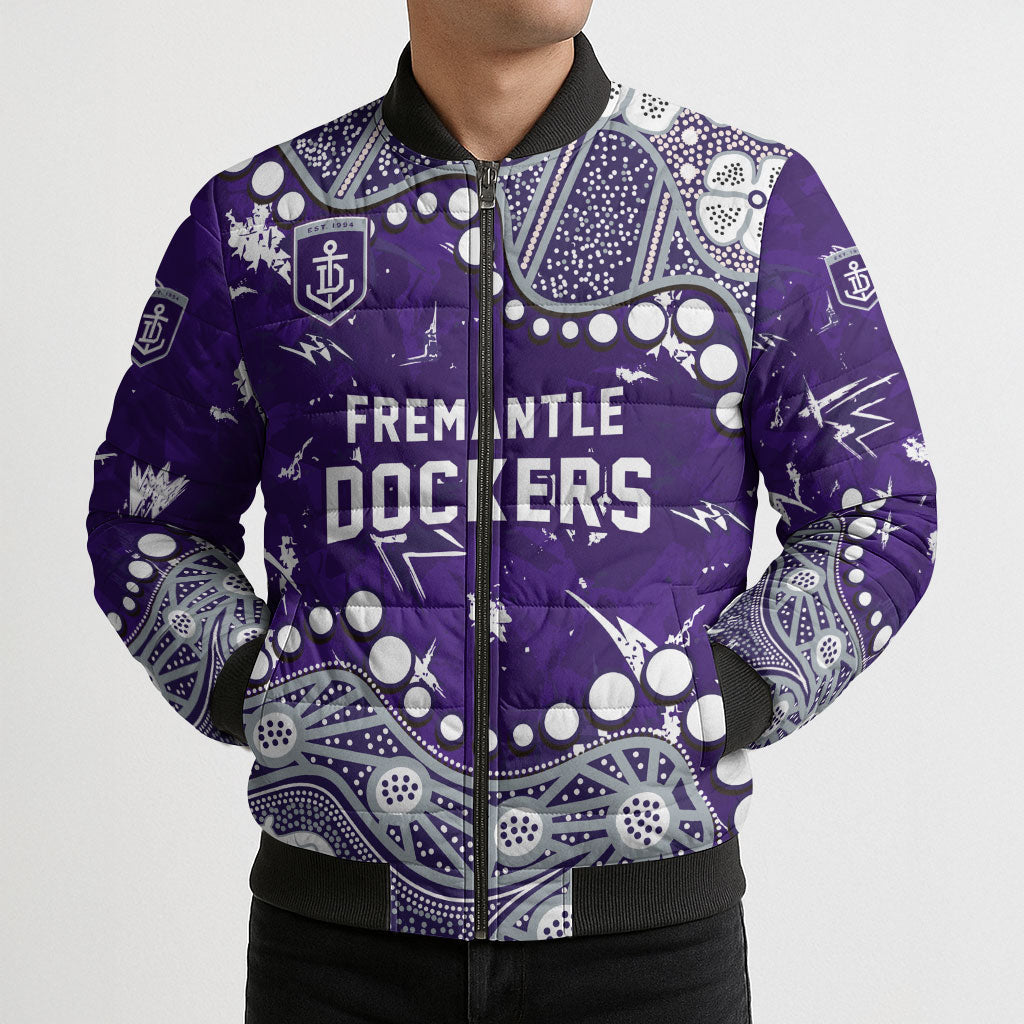 Personalized Fremantle Dockers Bomber Puffer Jacket Aboriginal Pattern with Graffiti Style