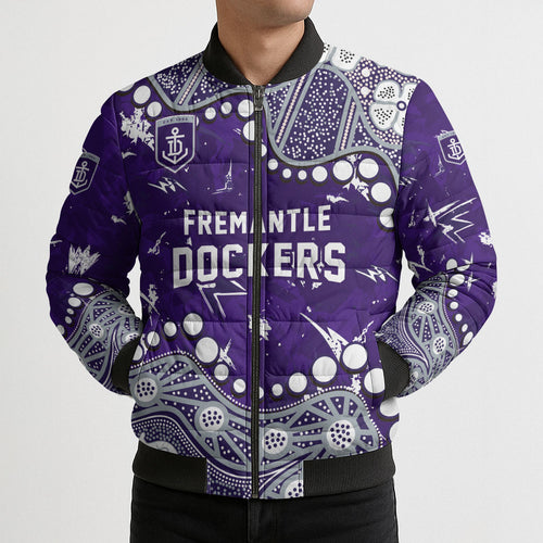 Personalized Fremantle Dockers Bomber Puffer Jacket Aboriginal Pattern with Graffiti Style