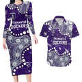 Personalized Fremantle Dockers Couples Matching Long Sleeve Bodycon Dress and Hawaiian Shirt Aboriginal Pattern with Graffiti Style