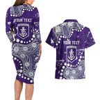 Personalized Fremantle Dockers Couples Matching Long Sleeve Bodycon Dress and Hawaiian Shirt Aboriginal Pattern with Graffiti Style