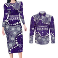 Personalized Fremantle Dockers Couples Matching Long Sleeve Bodycon Dress and Long Sleeve Button Shirt Aboriginal Pattern with Graffiti Style