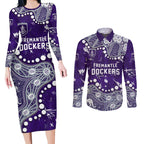 Personalized Fremantle Dockers Couples Matching Long Sleeve Bodycon Dress and Long Sleeve Button Shirt Aboriginal Pattern with Graffiti Style