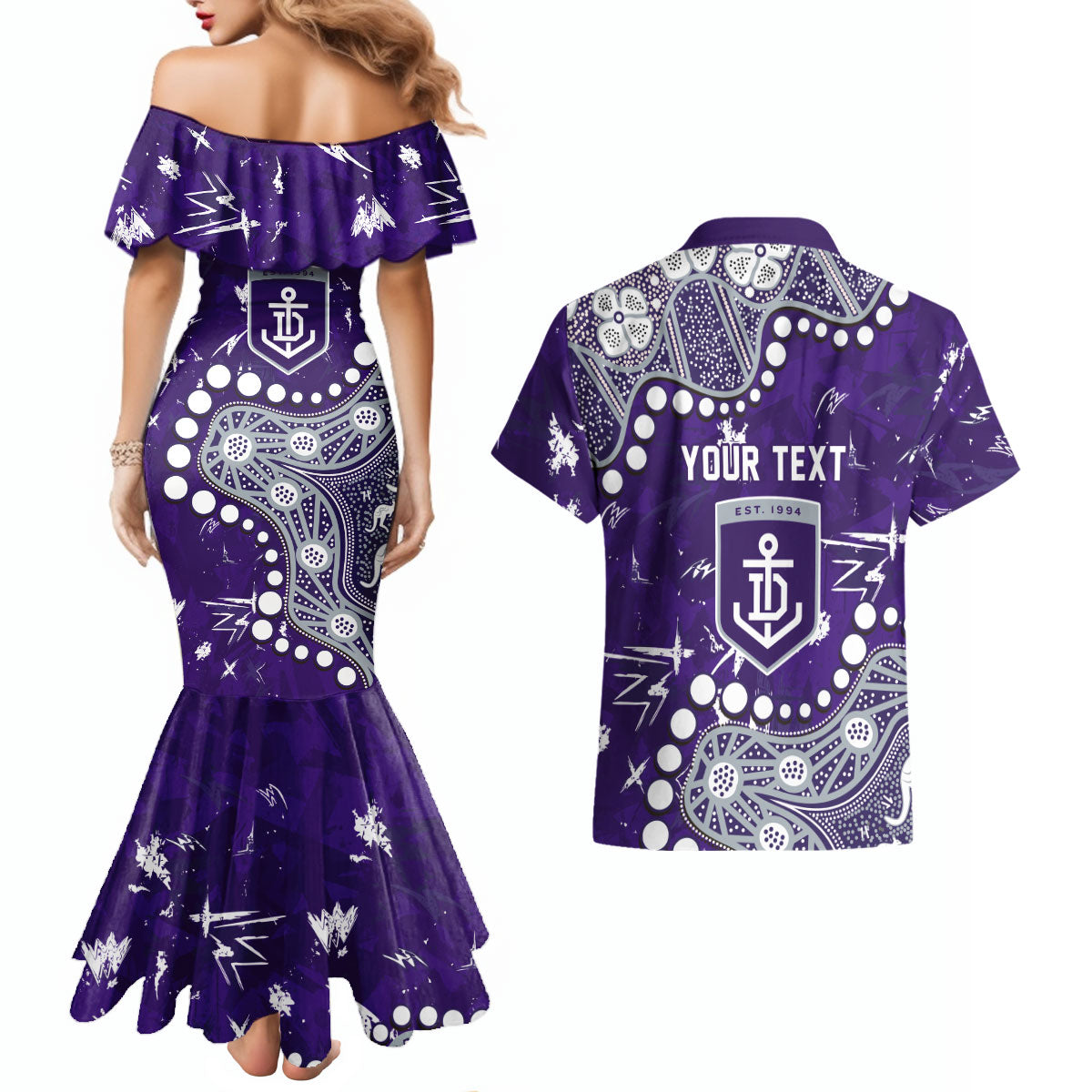 Personalized Fremantle Dockers Couples Matching Mermaid Dress and Hawaiian Shirt Aboriginal Pattern with Graffiti Style
