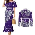 Personalized Fremantle Dockers Couples Matching Mermaid Dress and Long Sleeve Button Shirt Aboriginal Pattern with Graffiti Style