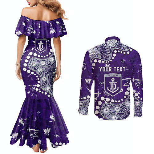 Personalized Fremantle Dockers Couples Matching Mermaid Dress and Long Sleeve Button Shirt Aboriginal Pattern with Graffiti Style