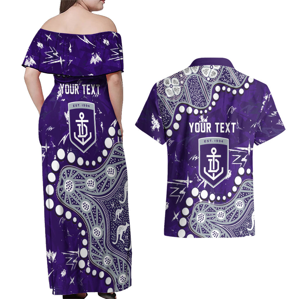 Personalized Fremantle Dockers Couples Matching Off Shoulder Maxi Dress and Hawaiian Shirt Aboriginal Pattern with Graffiti Style