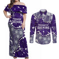 Personalized Fremantle Dockers Couples Matching Off Shoulder Maxi Dress and Long Sleeve Button Shirt Aboriginal Pattern with Graffiti Style