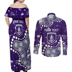 Personalized Fremantle Dockers Couples Matching Off Shoulder Maxi Dress and Long Sleeve Button Shirt Aboriginal Pattern with Graffiti Style