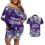 Personalized Fremantle Dockers Couples Matching Off Shoulder Short Dress and Hawaiian Shirt Aboriginal Pattern with Graffiti Style