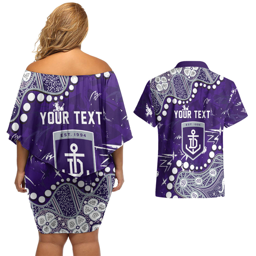 Personalized Fremantle Dockers Couples Matching Off Shoulder Short Dress and Hawaiian Shirt Aboriginal Pattern with Graffiti Style