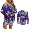 Personalized Fremantle Dockers Couples Matching Off Shoulder Short Dress and Long Sleeve Button Shirt Aboriginal Pattern with Graffiti Style
