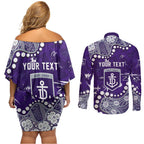 Personalized Fremantle Dockers Couples Matching Off Shoulder Short Dress and Long Sleeve Button Shirt Aboriginal Pattern with Graffiti Style