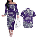 Personalized Fremantle Dockers Couples Matching Off The Shoulder Long Sleeve Dress and Hawaiian Shirt Aboriginal Pattern with Graffiti Style
