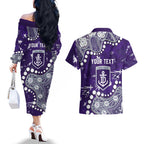 Personalized Fremantle Dockers Couples Matching Off The Shoulder Long Sleeve Dress and Hawaiian Shirt Aboriginal Pattern with Graffiti Style