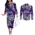 Personalized Fremantle Dockers Couples Matching Off The Shoulder Long Sleeve Dress and Long Sleeve Button Shirt Aboriginal Pattern with Graffiti Style
