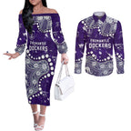 Personalized Fremantle Dockers Couples Matching Off The Shoulder Long Sleeve Dress and Long Sleeve Button Shirt Aboriginal Pattern with Graffiti Style