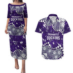 Personalized Fremantle Dockers Couples Matching Puletasi and Hawaiian Shirt Aboriginal Pattern with Graffiti Style