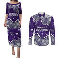 Personalized Fremantle Dockers Couples Matching Puletasi and Long Sleeve Button Shirt Aboriginal Pattern with Graffiti Style