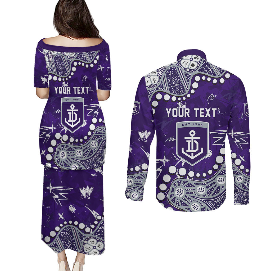 Personalized Fremantle Dockers Couples Matching Puletasi and Long Sleeve Button Shirt Aboriginal Pattern with Graffiti Style