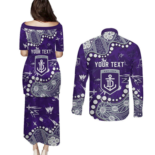 Personalized Fremantle Dockers Couples Matching Puletasi and Long Sleeve Button Shirt Aboriginal Pattern with Graffiti Style