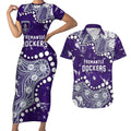Personalized Fremantle Dockers Couples Matching Short Sleeve Bodycon Dress and Hawaiian Shirt Aboriginal Pattern with Graffiti Style