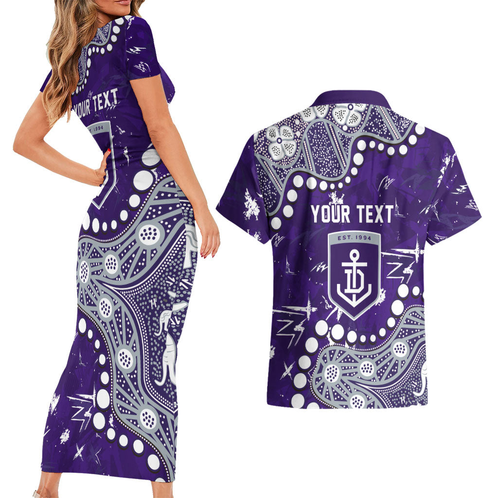 Personalized Fremantle Dockers Couples Matching Short Sleeve Bodycon Dress and Hawaiian Shirt Aboriginal Pattern with Graffiti Style