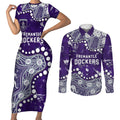 Personalized Fremantle Dockers Couples Matching Short Sleeve Bodycon Dress and Long Sleeve Button Shirt Aboriginal Pattern with Graffiti Style