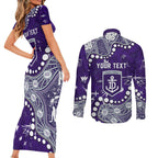 Personalized Fremantle Dockers Couples Matching Short Sleeve Bodycon Dress and Long Sleeve Button Shirt Aboriginal Pattern with Graffiti Style