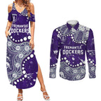 Personalized Fremantle Dockers Couples Matching Summer Maxi Dress and Long Sleeve Button Shirt Aboriginal Pattern with Graffiti Style
