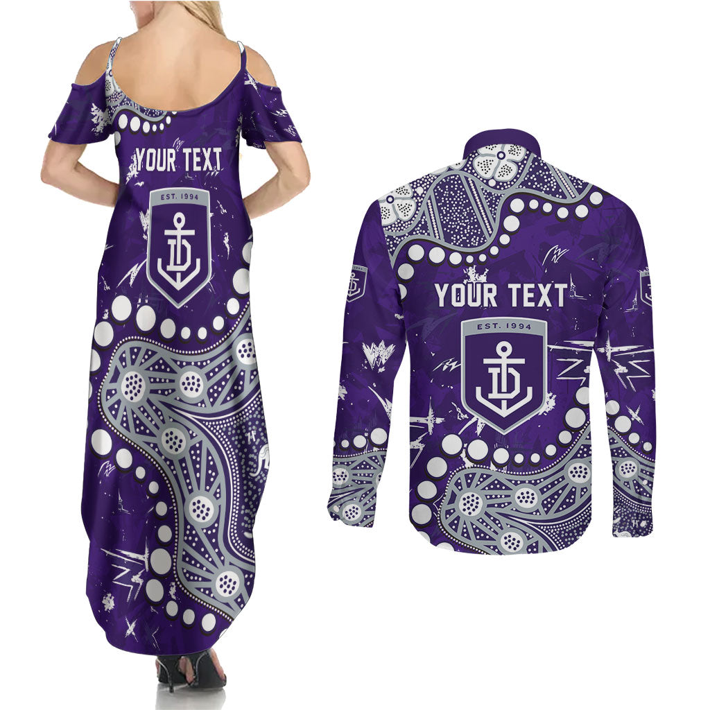 Personalized Fremantle Dockers Couples Matching Summer Maxi Dress and Long Sleeve Button Shirt Aboriginal Pattern with Graffiti Style