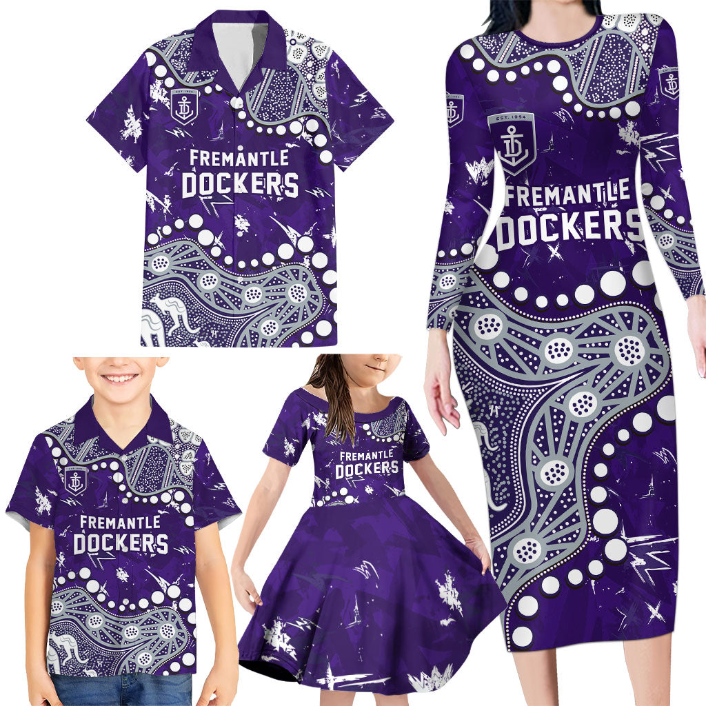Personalized Fremantle Dockers Family Matching Long Sleeve Bodycon Dress and Hawaiian Shirt Aboriginal Pattern with Graffiti Style