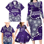 Personalized Fremantle Dockers Family Matching Long Sleeve Bodycon Dress and Hawaiian Shirt Aboriginal Pattern with Graffiti Style