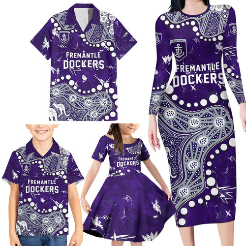 Personalized Fremantle Dockers Family Matching Long Sleeve Bodycon Dress and Hawaiian Shirt Aboriginal Pattern with Graffiti Style