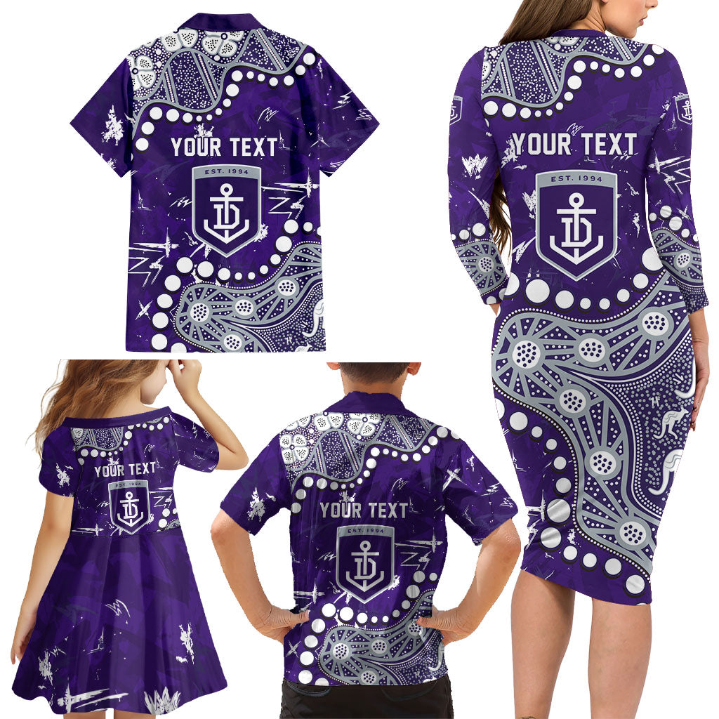 Personalized Fremantle Dockers Family Matching Long Sleeve Bodycon Dress and Hawaiian Shirt Aboriginal Pattern with Graffiti Style