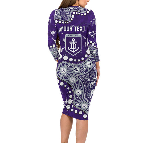 Personalized Fremantle Dockers Family Matching Long Sleeve Bodycon Dress and Hawaiian Shirt Aboriginal Pattern with Graffiti Style